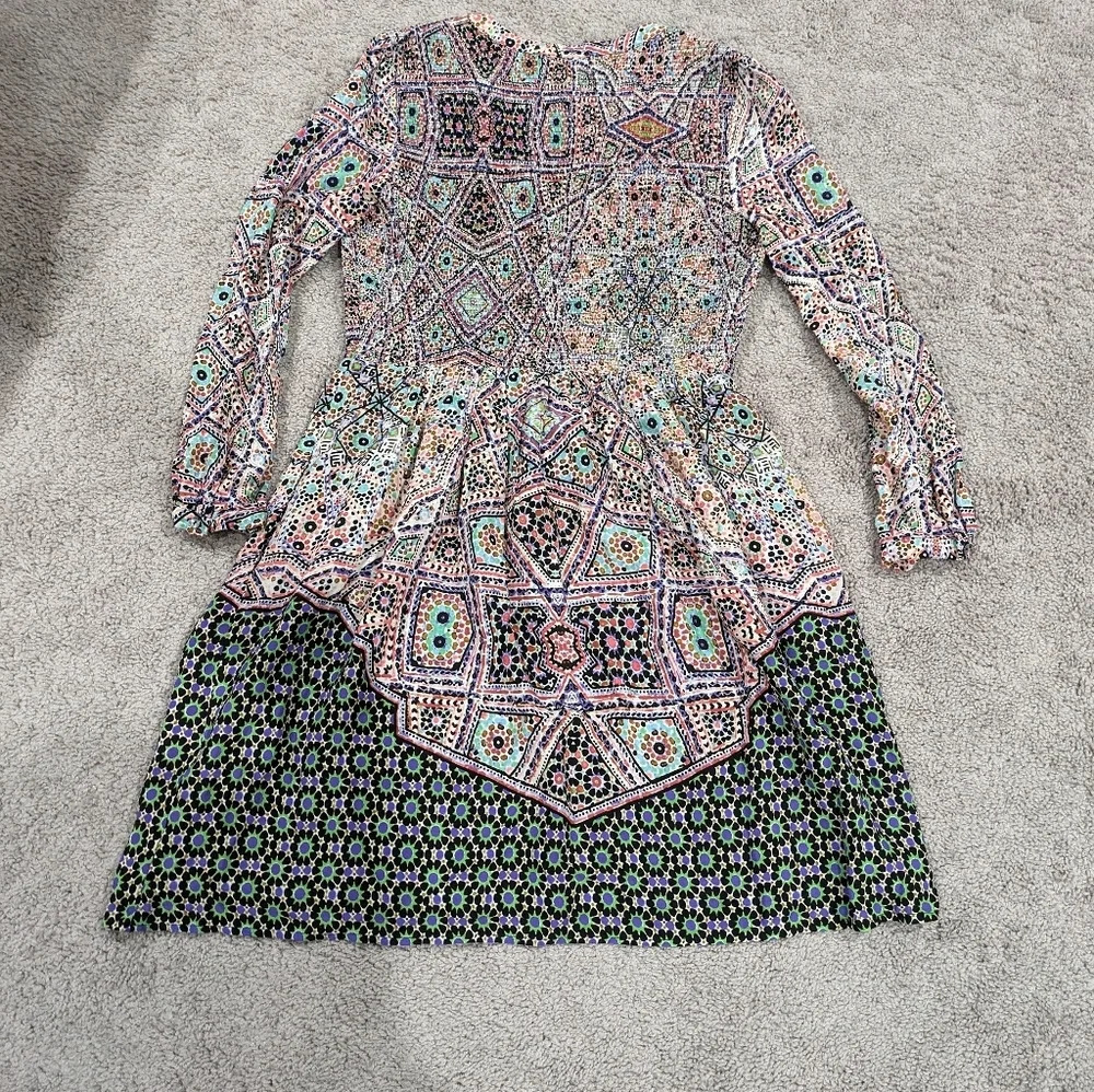 Maeve Anthropologie blue and red long‎ sleeve printed dress size Medium - Picture 9 of 10